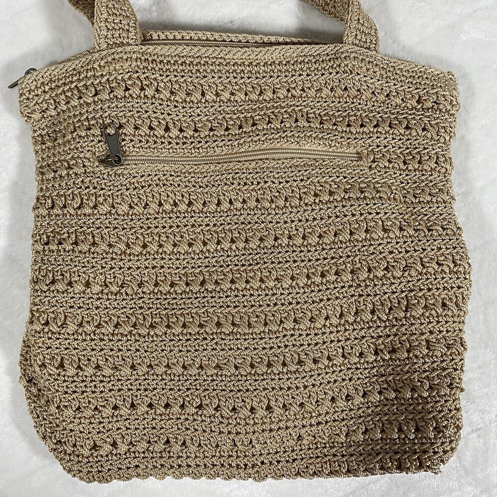The Sak Crochet Large Tote Bag Tan Beige Boho Beachy CoastalGranny Minimalist - Picture 3 of 11